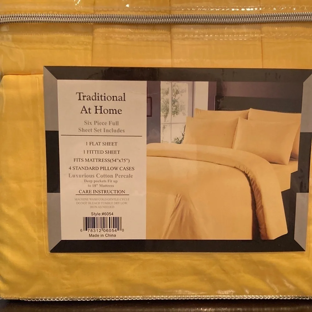 Traditional At Home 6pc Full Sheet Set Yellow gold with embossed geek key print